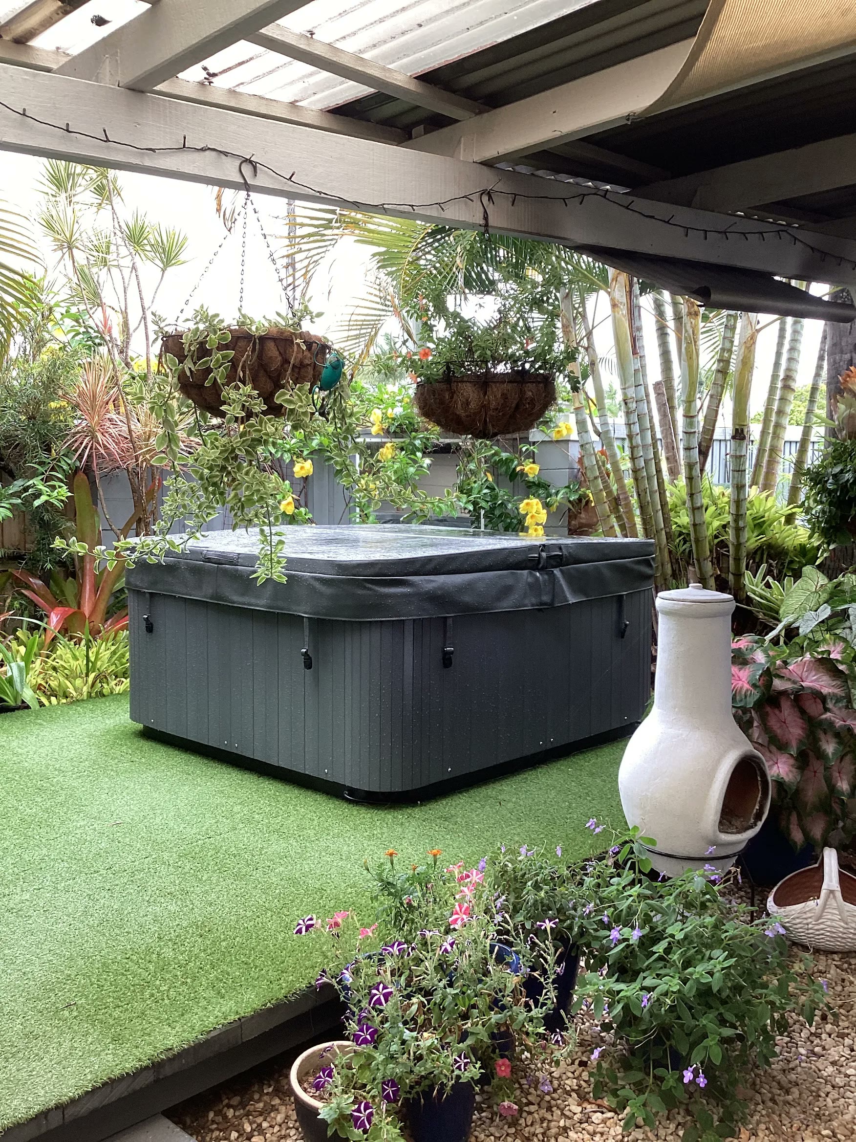 Spa nestled in a lush tropical garden