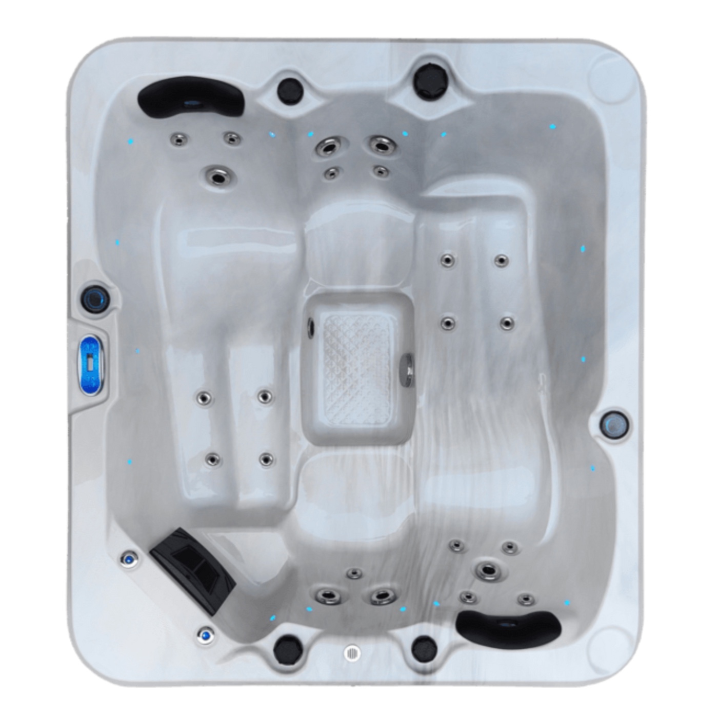 Reef Platinum spa in white opal, top down view